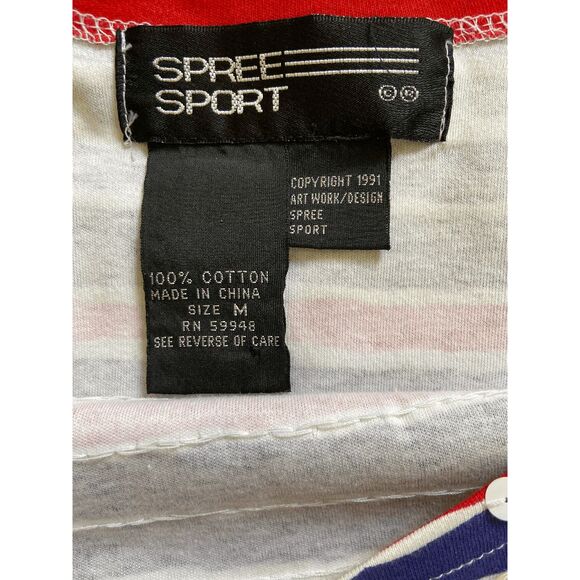 VTG 1991 Spree Sport Rainbow Stripe Sequin Top Black Cotton T-Shirt SZ M - Picture 4 of 9